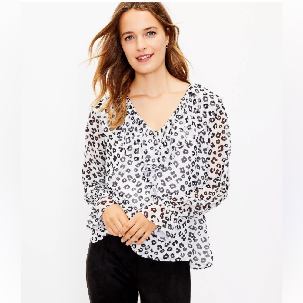 Loft Leopard Ruffle Blouse